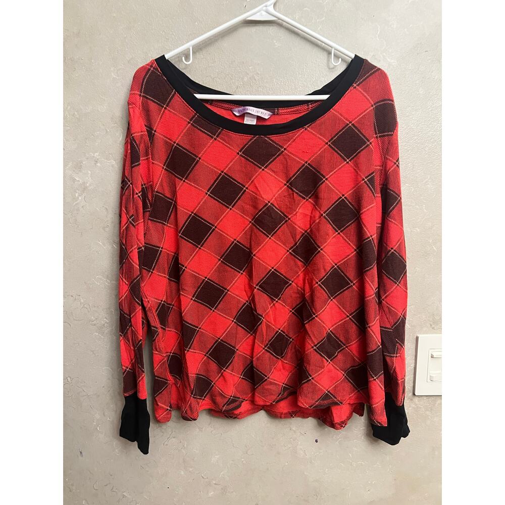 Victoria’s Secret Red Black Plaid Pajama Set XL Long Sleeve Top & Pants - Picture 6 of 15